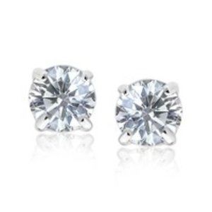 Faceted 4mm White Cubic Zirconia Stud Earrings in Sterling Silver